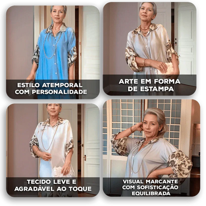 Vestido Savina™ com Detalhes Leopard Print e Corte Longilíneo / Para Quem Usa a Moda como Expressão!