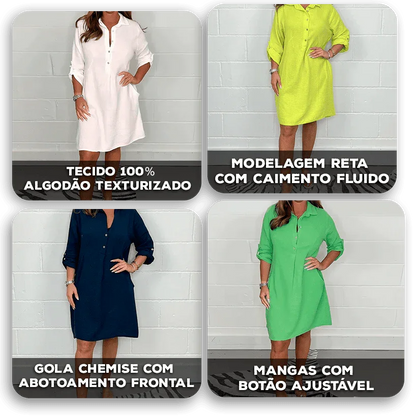 Vestido Belice™ em Algodão Leve com Gola Chemise / Para Quem Vive com Leveza e Estilo!