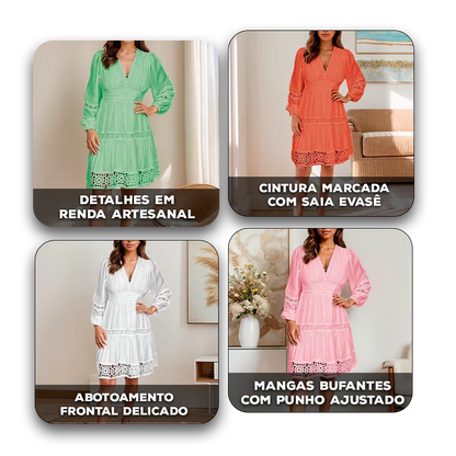 Vestido Elina™ com Recortes em Renda e Cintura Marcada / Delicadeza que Floresce com Estilo!
