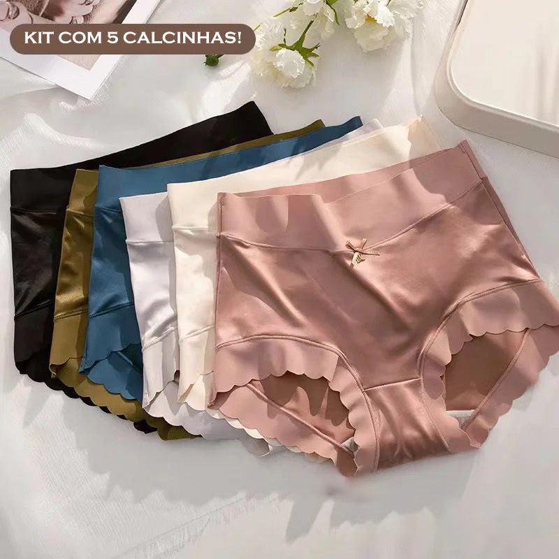 Kit de Calcinhas Lilica em Seda Gelo (5 Unidades) / Antibacterianas, Antiodor e as Mais Confortáveis de Todas!