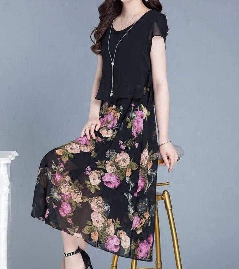 Vestido Flor de Pérola Design 2 em 1 em Chiffon Leve e Soltinho / A Combinação Perfeita Entre uma Blusinha e Saia Floral!