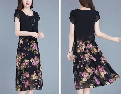 Vestido Flor de Pérola Design 2 em 1 em Chiffon Leve e Soltinho / A Combinação Perfeita Entre uma Blusinha e Saia Floral!