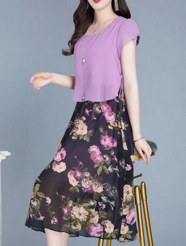 Vestido Flor de Pérola Design 2 em 1 em Chiffon Leve e Soltinho / A Combinação Perfeita Entre uma Blusinha e Saia Floral!
