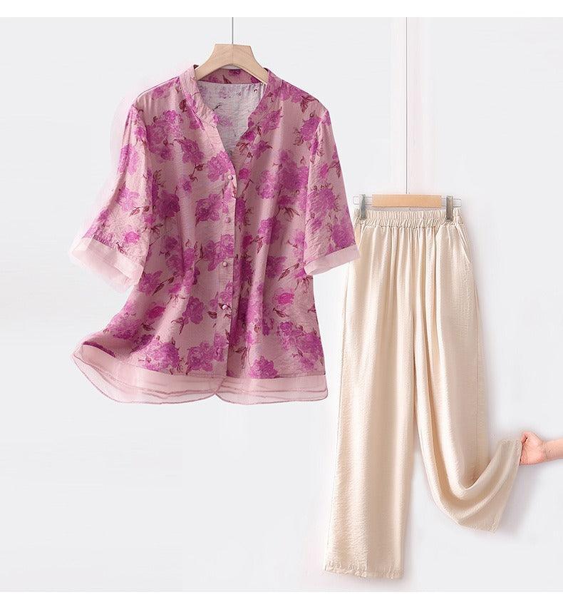 Conjunto Suzana de Camisa Floral + Calça Pantalona / Você Mulher Florescendo em Estilo e Elegância!