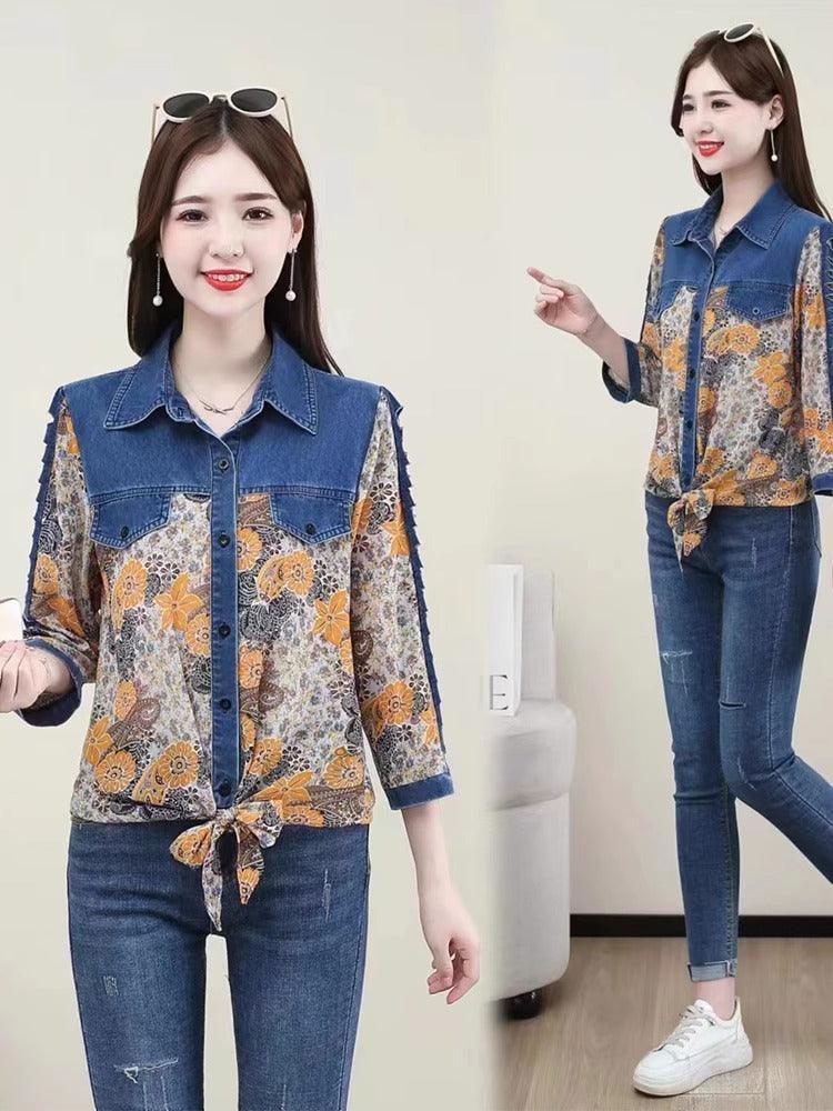 Camisa Jeans Retro Isabella™ com Estampas Estilo Barroco / Charme, Beleza e Conforto Para Deixa Qualquer Mulher Apaixonada!