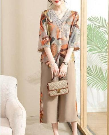 Conjunto Lizandra™ de Blusa Soltinha + Calça Pantalona / Esbanje Luxo com Estampas Abstratas e Chiques em Algodão Soft!