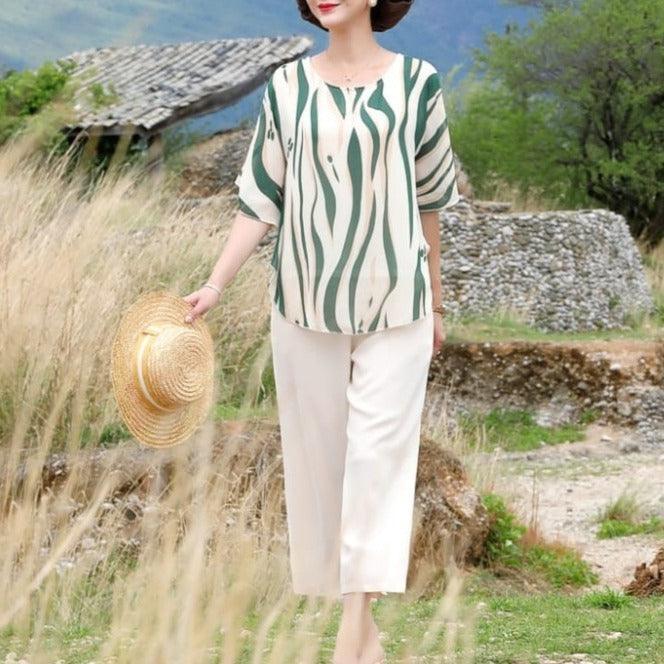 Conjunto Mykonos™ com Blusa Super Soltinha de Estampas Abstratas + Calça Pantalona / Sofisticação e Frescor Inspirados na Moda Grega!