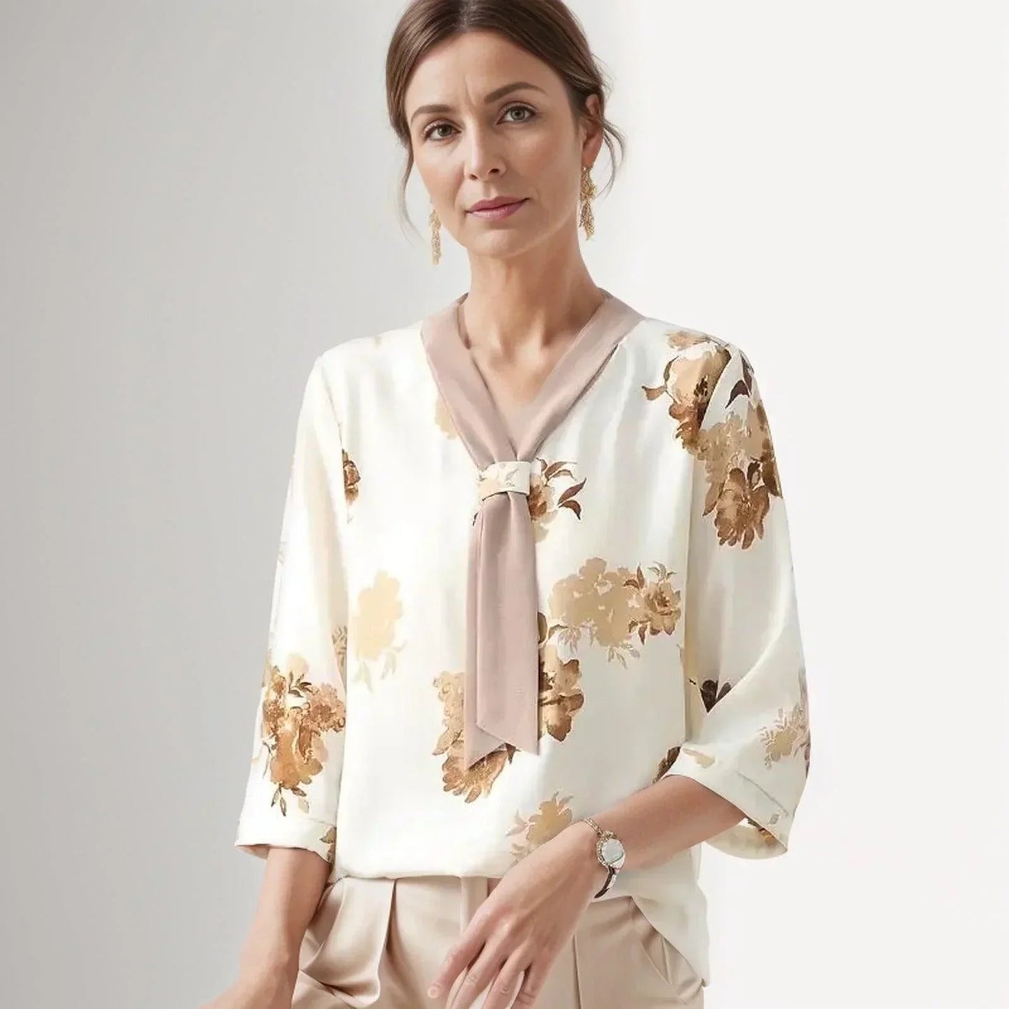 Blusinha Joana d'Arc™ com Gola Aeromoça  / Seda Gelo com Elastano para Elegância e Conforto!