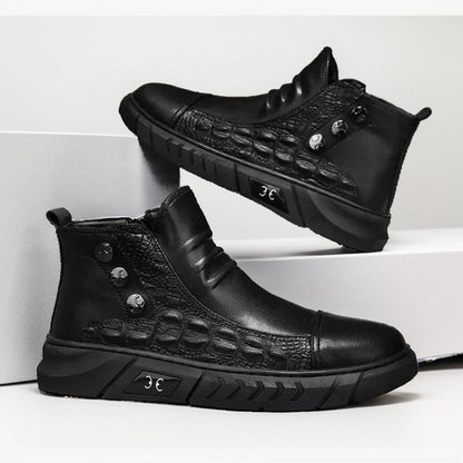 Bota Chelsea Crocodille™ com Fecho em Zíper / Estilo Gangster Britânico , Conforto Supremo e Couro Premium!