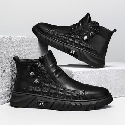 Bota Chelsea Crocodille™ com Fecho em Zíper / Estilo Gangster Britânico , Conforto Supremo e Couro Premium!