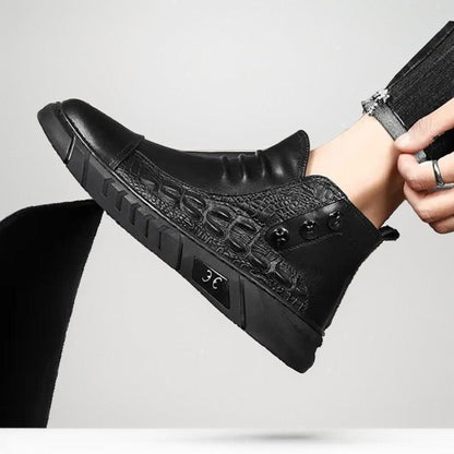 Bota Chelsea Crocodille™ com Fecho em Zíper / Estilo Gangster Britânico , Conforto Supremo e Couro Premium!