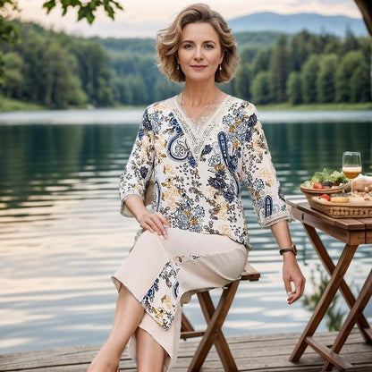 Conjunto Royal Floral™ em Viscose Leve com Cintura Alta / Conforto e Sofisticação para Realçar Sua Beleza Diária!