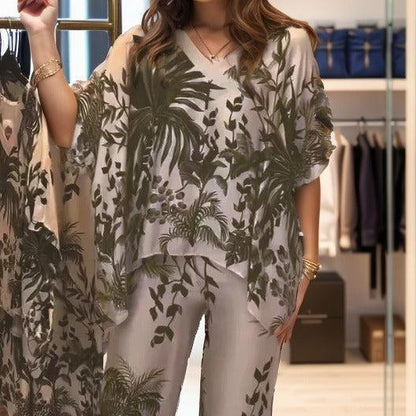 Conjunto PuntaCana™ em Cetim Estampado / Leveza e Sofisticação com Caimento Solto e Estampa Tropical!
