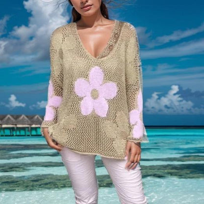 Blusinha Sobretudo em Crochê Marilu™ com Adornos Florais / Cores Vibrantes para um Look Descontraído e Cheio de Estilo!