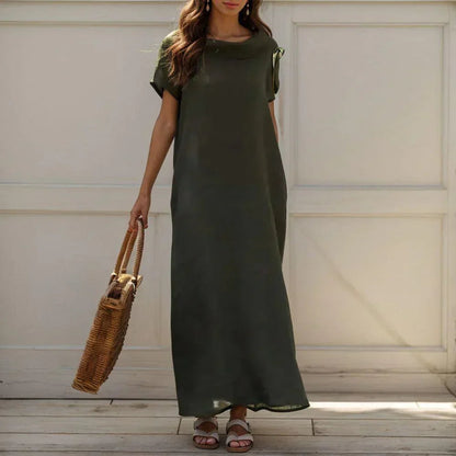 [Compre 1 e Leve 2] Vestido Marina™ Gola Alta em Linho de Algodão / Conforto e Elegância para Envolver Você em Leveza!