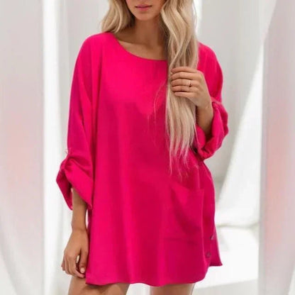 Blusa Estilo Vestido Toscana™ em Linho de Algodão / Estilo Despojado com Toque de Conforto e Elegância!