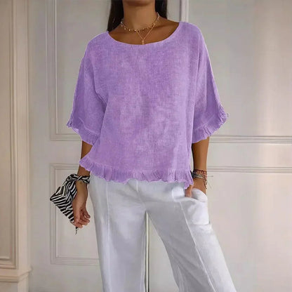 [Compre 1 e Leve 2] Blusa Éden Lumière™ com Babados Românticos e Caimento Delicado / Sofisticação Atemporal em Linho de Algodão