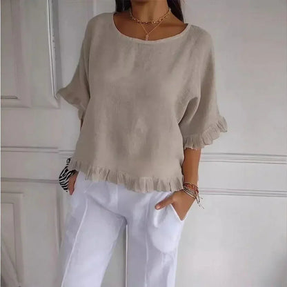 [Compre 1 e Leve 2] Blusa Éden Lumière™ com Babados Românticos e Caimento Delicado / Sofisticação Atemporal em Linho de Algodão