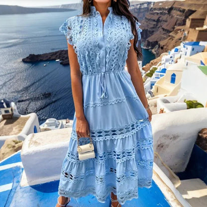 Vestido Bleu™ em Renda Delicada com Camadas Vazadas / Sofisticação e Romance Para Momentos Inesquecíveis!