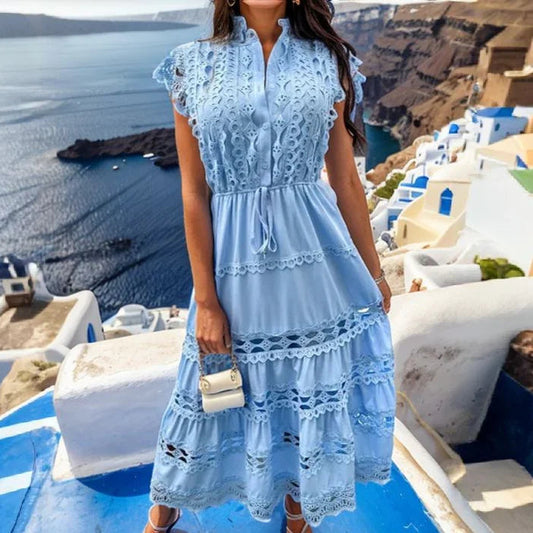 Vestido Bleu™ em Renda Delicada com Camadas Vazadas / Sofisticação e Romance Para Momentos Inesquecíveis!