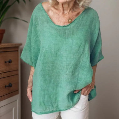 [Compre 1 e Leve 3] Blusinha Vivara™ em Viscolinho com Design Minimalista e Barra Assimétrica / O Conforto e Estilo que se Ajustam ao Seu Dia!