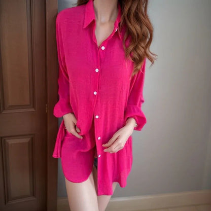 Conjunto Paloma™ em Malha de Algodão com Camisa Oversized e Shorts Soltinho / Leveza e Sofisticação para Todas as Ocasiões!