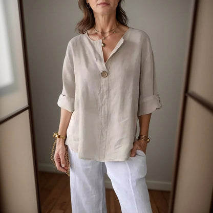[COMPRE 1 E LEVE 2] Camisa Madri™ em Linho de Algodão com Botão Artesanal / Sofisticação e Conforto que Abraçam Você!