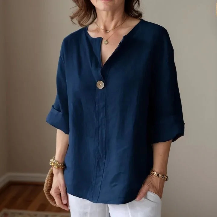 [COMPRE 1 E LEVE 2] Camisa Madri™ em Linho de Algodão com Botão Artesanal / Sofisticação e Conforto que Abraçam Você!