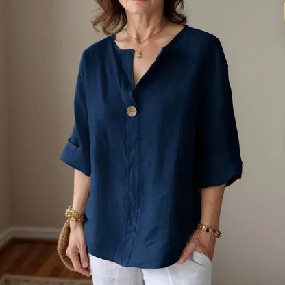 [COMPRE 1 E LEVE 2] Camisa Madri™ em Linho de Algodão com Botão Artesanal / Sofisticação e Conforto que Abraçam Você!