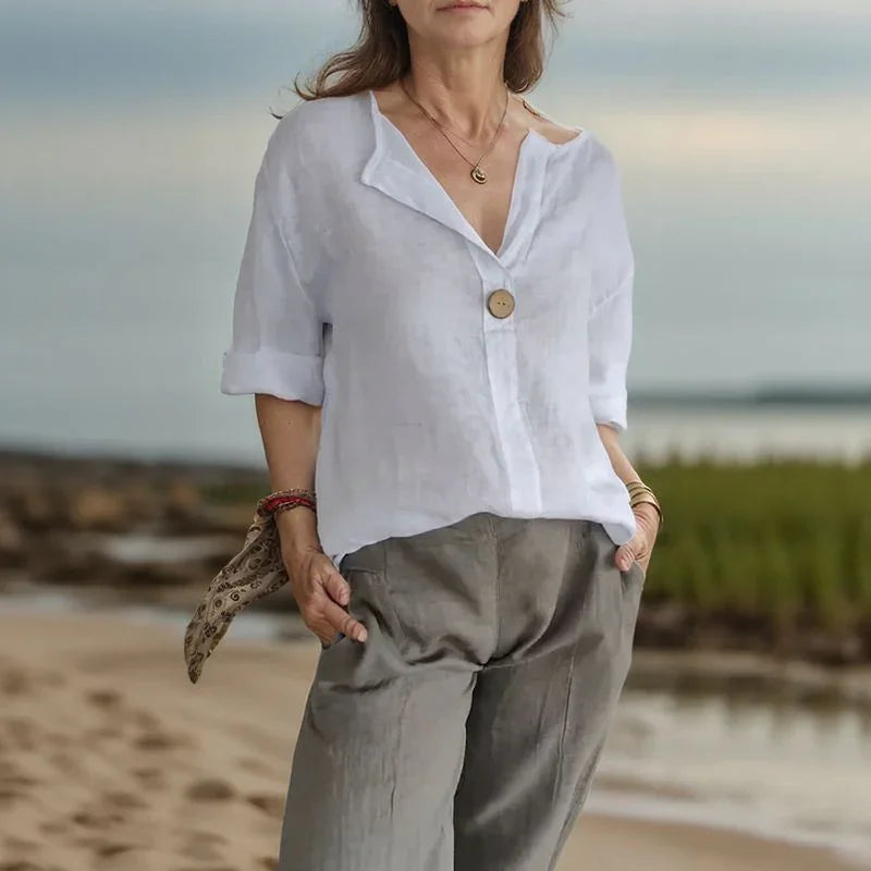 [COMPRE 1 E LEVE 2] Camisa Madri™ em Linho de Algodão com Botão Artesanal / Sofisticação e Conforto que Abraçam Você!