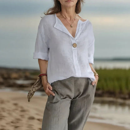[COMPRE 1 E LEVE 2] Camisa Madri™ em Linho de Algodão com Botão Artesanal / Sofisticação e Conforto que Abraçam Você!