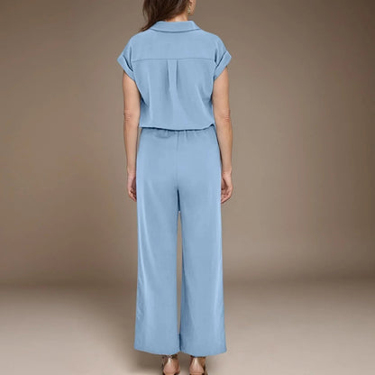 Conjunto Lorenza™ em Linho de Algodão com Cintura Elástica e Camisa Leve / Conforto Sofisticado para o Seu Dia a Dia!