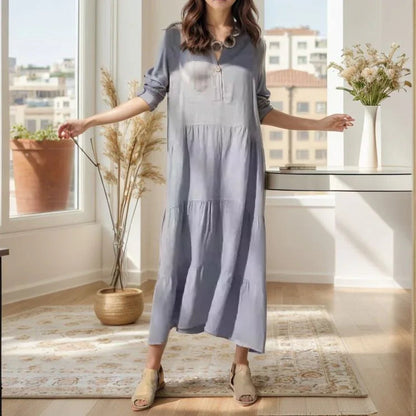 Vestido Princesa™ em Linho de Algodão com Camadas Leves / Charme Atemporal e Sofisticação em Cada Movimento