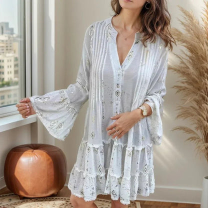 Vestido Donatella™ com Bordados Barrocos e Tecido Fluido / Um Toque de Magia e Elegância em Cada Movimento!