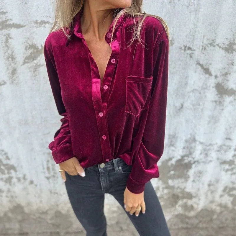 Camisa Parisienne™ com Toque Aveludado para Meia Estação / Um Toque de Charme Francês para Dias com Clima Suave!