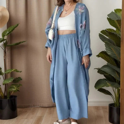Conjunto Botanika™ com Kimono Bordado e Calça Fluida / Arte, Leveza e Estilo para Quem Vive em Harmonia com o Belo