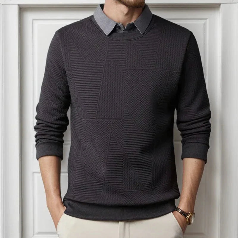 Suéter Oxford™  com Efeito Camisa e Trama Trançada / Estilo Impecável sem Esforço para o Homem de Autoridade!