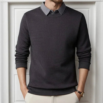 Suéter Oxford™  com Efeito Camisa e Trama Trançada / Estilo Impecável sem Esforço para o Homem de Autoridade!