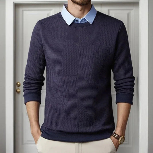 Suéter Oxford™  com Efeito Camisa e Trama Trançada / Estilo Impecável sem Esforço para o Homem de Autoridade!