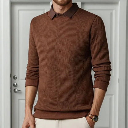 Suéter Oxford™  com Efeito Camisa e Trama Trançada / Estilo Impecável sem Esforço para o Homem de Autoridade!