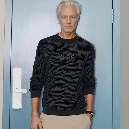 Suéter Bravaro™ com Trama Geométrica e Forro Térmico / Estilo de Presença para Homens que Sabem se Vestir com Discrição e Classe.