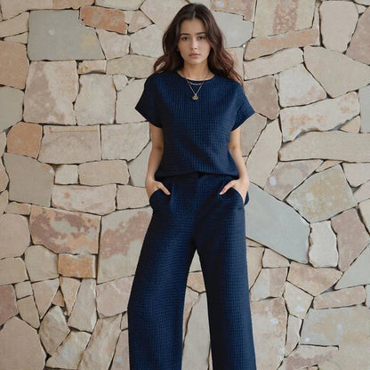 Conjunto de Blusa e Calça Novara™ com Tecido Texturizado e Design Moderno Versátil