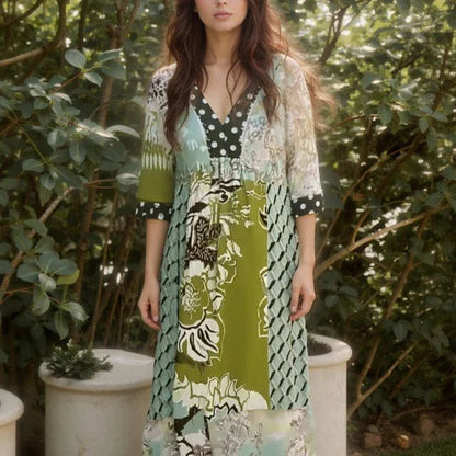 Vestido Palermo™ em Malha Acetinada com Estampa Floral Abstrata / Brilho, Charme e Exclusividade em Uma Só Peça!