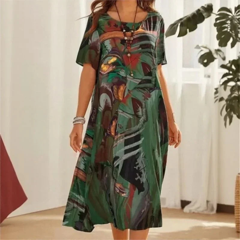 Vestido Galeria™ em Estampa Abstrata Contemporânea / O Estilo que Transforma Você em Obra de Arte!