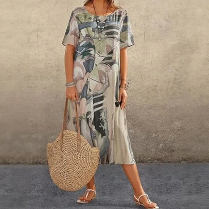 Vestido Galeria™ em Estampa Abstrata Contemporânea / O Estilo que Transforma Você em Obra de Arte!
