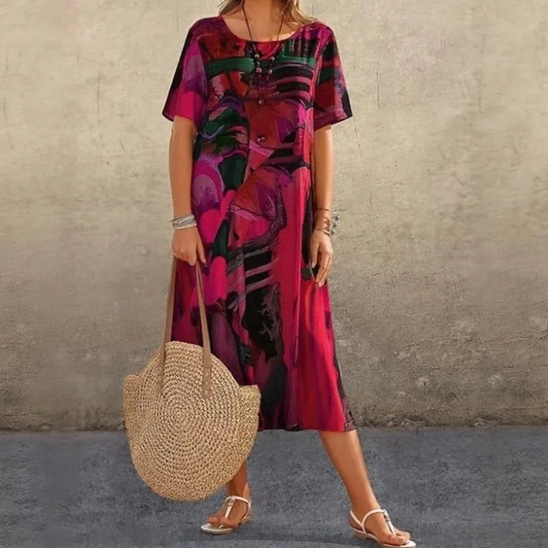 Vestido Galeria™ em Estampa Abstrata Contemporânea / O Estilo que Transforma Você em Obra de Arte!
