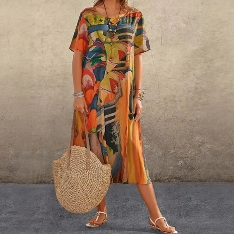 Vestido Galeria™ em Estampa Abstrata Contemporânea / O Estilo que Transforma Você em Obra de Arte!