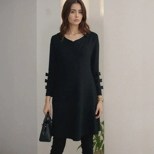Vestido Maison Noir™ com Mangas Esculpidas e Corte de Alfaiataria / Sofisticação Minimalista para Mulheres de Presença