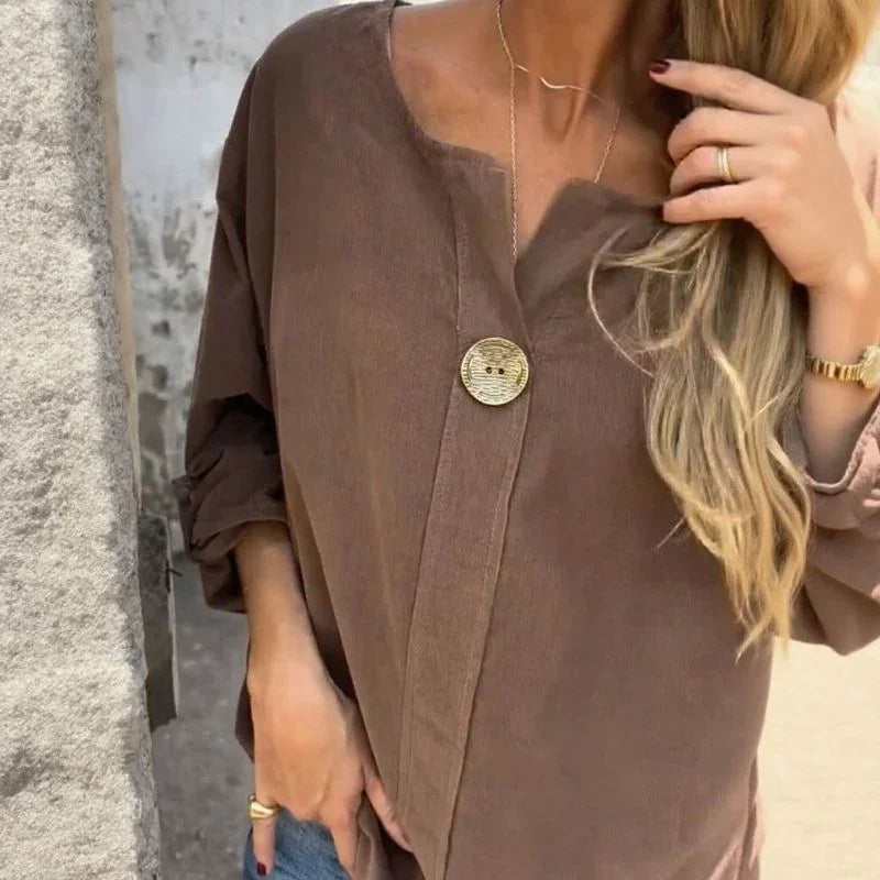 [COMPRE 1, LEVE 2] Blusa Magna™ Estilo Camisaria com Botão Único Chique / Minimalismo que se Destaca sem Esforço!