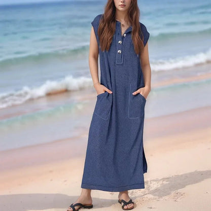 Vestido Lucelli™ Em Tecido Modal Plissado com Acabamento Artesanal / Nova Tendência Verão 2025/2026